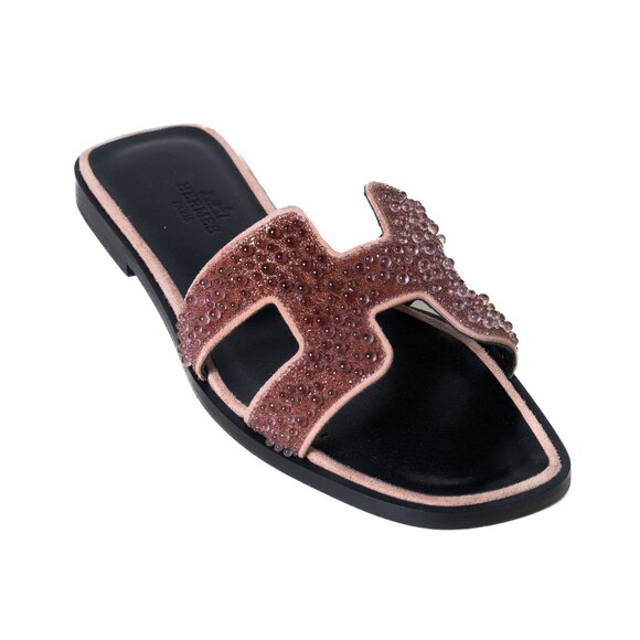 Hermes Oran Glitter Mules Oran Sandals Brown - Picture 1 of 4